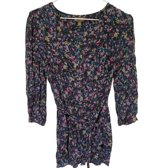 Anthropologie Fei Womens Fairy Grunge Floral Silk Top Size 2 Dark Romantic Belt - Picture 1 of 14